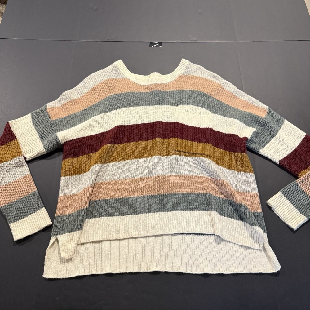 Madewell Women's Pullover Long Sleeve Knit Sweater Size XL Walton Stripe Pocket